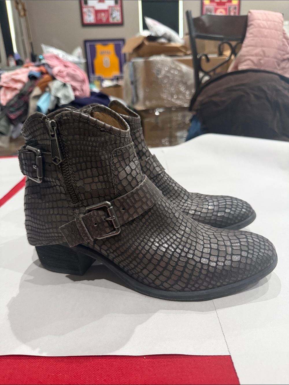 Donald J. Pliner Textured Buckle Ankle Booties - Dark Gray